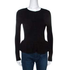 Red Valentino Black Knit Ruffled Peplum Cardigan S