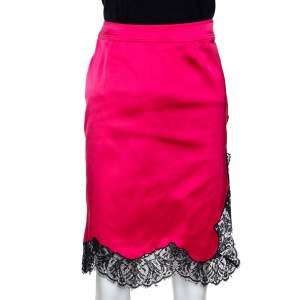 RED Valentino Pink Satin Scalloped Lace Trim Skirt M