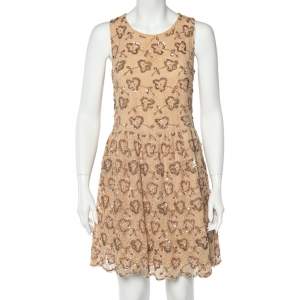 RED Valentino Beige Embellished Lace Bow Detail Mini Dress L