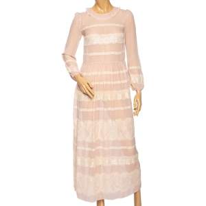 Pre Owned RED Valentino Dusky Pink Chiffon And Lace Trimmed Gathered Waist Detailed Dress S