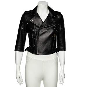 RED Valentino Black Studded Leather Cropped Biker Jacket S