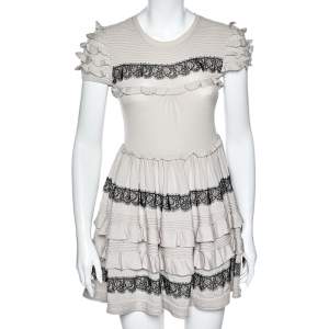 RED Valentino Beige Wool Lace Trim Ruffled Mini Dress M
