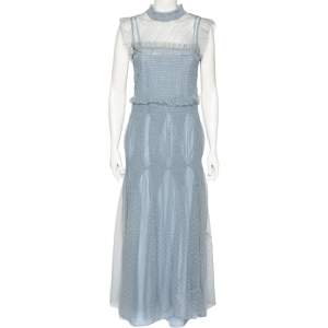 Pre Owned RED Valentino Pale Blue Ruched Tulle Sleeveless Maxi Dress L