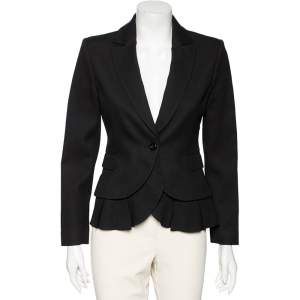 RED Valentino Black Crepe Ruffled Hem Blazer S