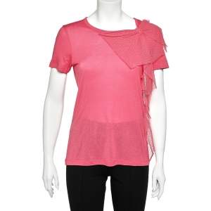 RED Valentino Pink Modal Knit Bow Detail T-shirt L