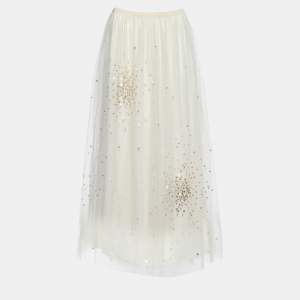 Pre Owned RED Valentino Off White Embellished Tulle Overlay Maxi Skirt M