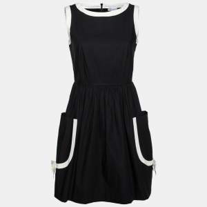 Pre Owned RED Valentino Black Cotton Contrast Trimmed Sleeveless Dress M