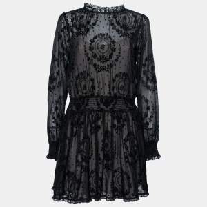 RED Valentino Black Crepe Floral Organza Dress L