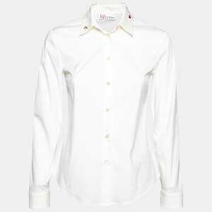 Pre Owned RED Valentino White Cotton Heart Embroidered Collar Shirt S