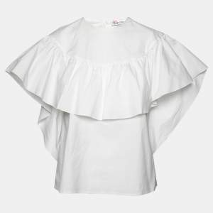 Pre Owned RED Valentino White Cotton Ruffle Cape Blouse S