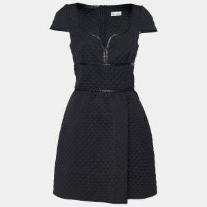 Pre Owned RED Valentino Black Quilted Leather Trim Detailed Cap Sleeve Dress M