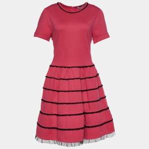 Pre Owned RED Valentino Pink Stretch Knit Tulle Inlay Paneled Dress L