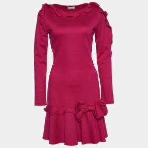 Pre Owned RED Valentino Pink Jersey Knit Bow Detail Ruffled Dress L