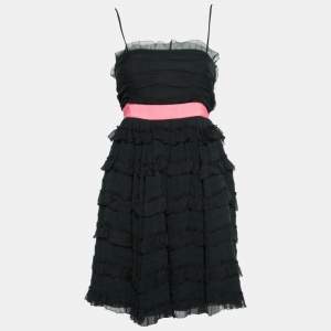 Pre Owned RED Valentino Black Cotton Ruffle Tiered Mini Dress M