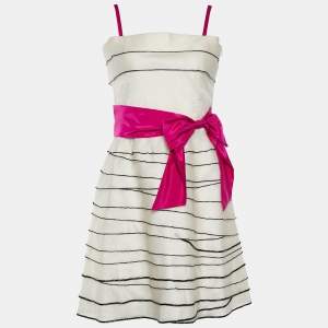 RED Valentino Cream Silk Bead Embellished Tiered Mini Dress M