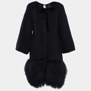 RED Valentino Black Wool Fur Trim Cardigan L