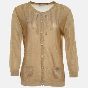 RED Valentino Gold Lurex Knit Button Front Cardigan L