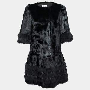 RED Valentino Black Faux Fur Button Front Coat M
