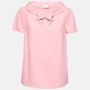 RED Valentino Pink Crepe Bow Detail Half Sleeve Top M