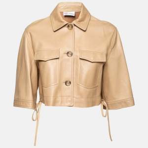 RED Valentino Brown Lambskin Leather Cropped Jacket M