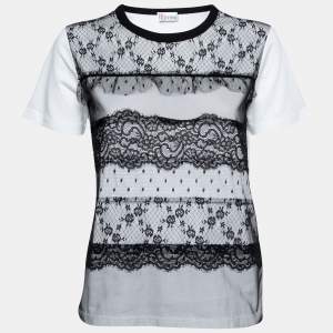 RED Valentino White Cotton Contrast Lace Crew Neck T-Shirt XS