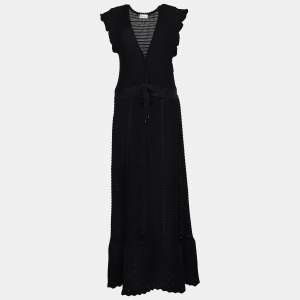 Pre Owned Red Valentino Black Crochet Knit Waist Tie Detail Maxi Dress XL