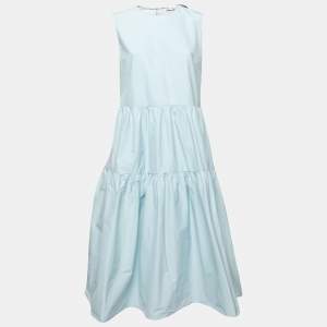 RED Valentino Blue Cotton Taffeta Bow Detail Sleeveless Midi Dress M