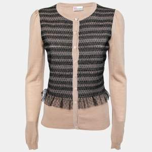 RED Valentino Beige Tulle-Overlay Wool Cardigan XL   