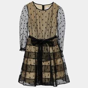 RED Valentino Black Tulle Tiered Belted Dress M