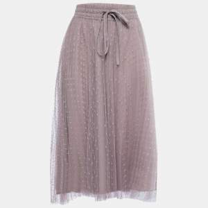 RED Valentino Light Purple Polka-Dot Tulle Pleated Midi Skirt M    