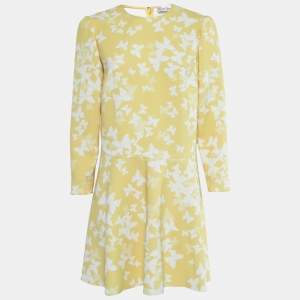 RED Valentino Yellow Butterfly Print Crepe Cady Knee-Length Dress L