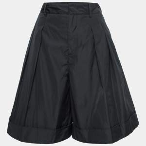 RED Valentino Black Synthetic High-Waist Pleated Wide Shorts M