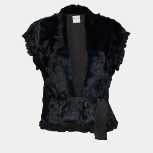 RED Valentino Teal Blue Fur Belted Oversized Jacket M