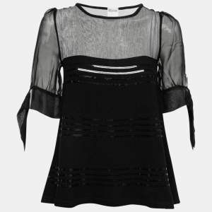 Red Valentino Black Knit & Silk Sequin Embellished Top  M