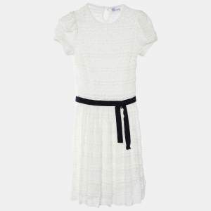RED Valentino White Lace Contrast Bow Detail Mini Dress S