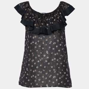 RED Valentino Black Floral Printed Cotton Sleeveless Top M