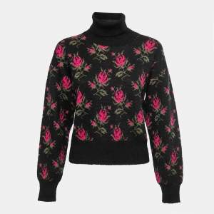 RED Valentino Black Rose Patterned Knit Turtleneck Sweater M