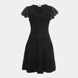 Pre Owned RED Valentino Black Knit Ruffled Sleeves Midi Dress L