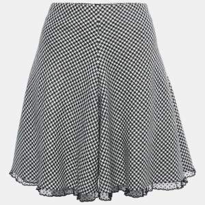 RED Valentino Black Houndstooth Patterned Wool Lace Trim Mini Skirt M
