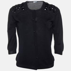 RED Valentino Black Virgin Wool Embellished Shoulder Detail Cardigan M