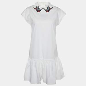 Pre Owned RED Valentino White Cotton Swallow Bird Collar Detail Shift Dress S