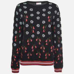 RED Valentino Black Floral Patterned Knit Sweater L