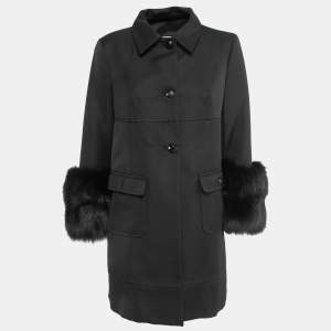 RED Valentino Vintage Black Wool Fox Fur Trimmed Coat L