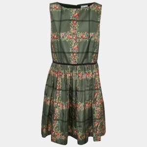 RED Valentino Green Floral Print Synthetic Sleeveless Gathered Short Dress M