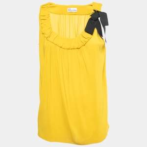 RED Valentino Yellow Crepe Bow Detailed Sleeveless Blouse M