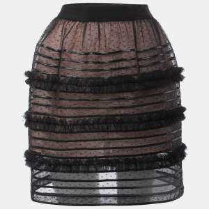 RED Valentino Black Dotted Tulle Ruffled Mini Skirt M