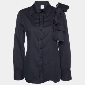 RED Valentino Black Cotton & Nylon Trim Bow Detail Shirt M