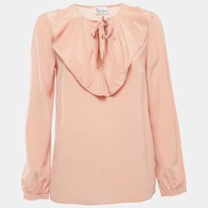 RED Valentino Dusty Pink Silk Neck Tie Detail Long Sleeve Blouse M