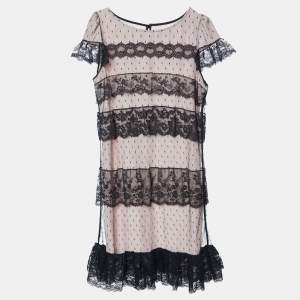 RED Valentino Black Tulle Lace & Pink Lined Mini Dress M