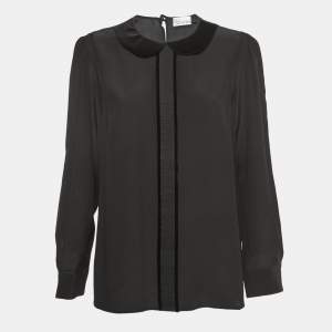RED Valentino Black Crepe Velvet Trimmed Collared Top XL